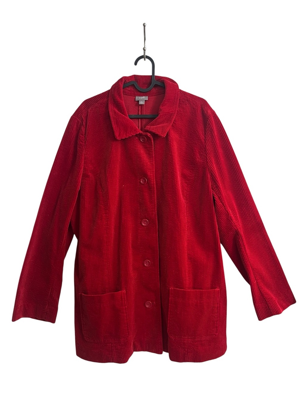 J.Jill red 100% cotton corduroy button down chore coat, size XL
